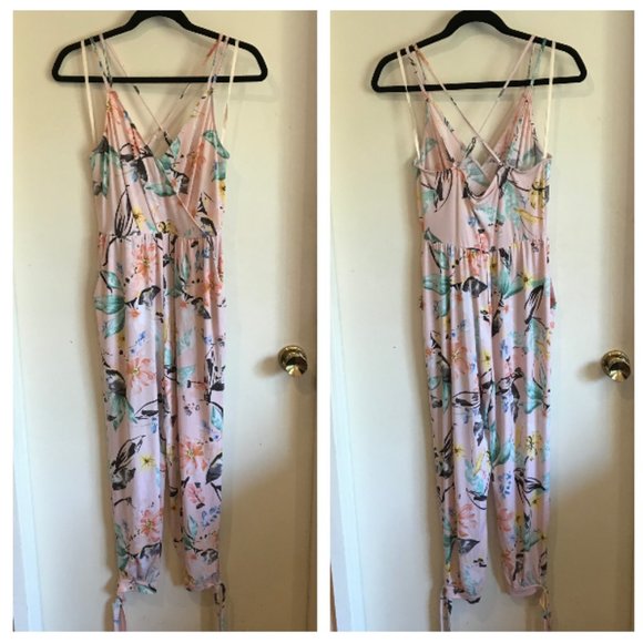 NWOT BCBGeneration Floral Bow Tie Jumpsuit Stretch - Picture 2 of 8